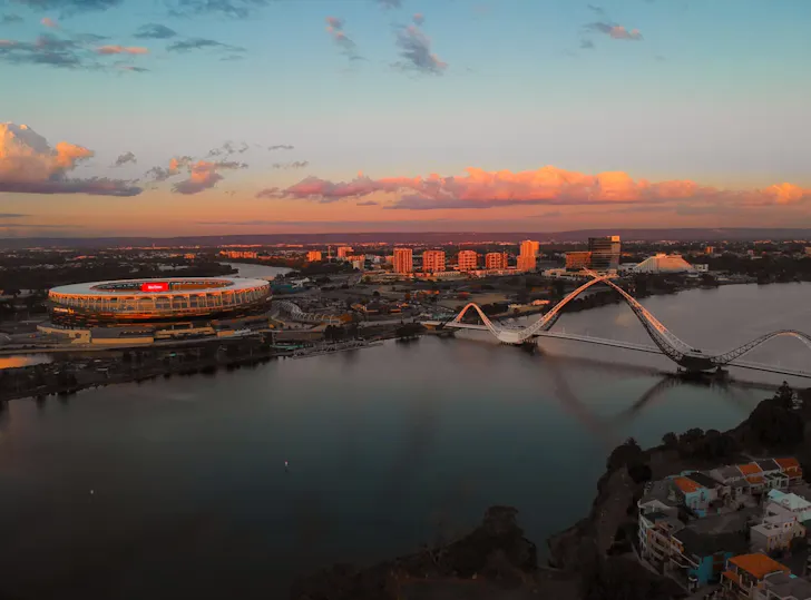 aerial of perth at sunset